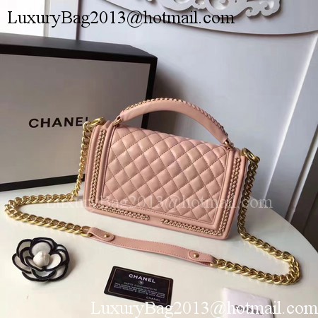 Boy Chanel Top Handle Flap Bag Original Sheepskin Leather A94804 Pink Boy Chanel Top Handle Flap Bag Original Sheepskin Leather A94804 Pink