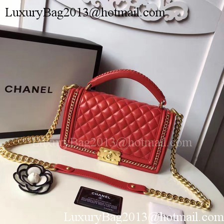 Boy Chanel Top Handle Flap Bag Original Sheepskin Leather A94804 Red Boy Chanel Top Handle Flap Bag Original Sheepskin Leather A94804 Red