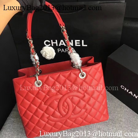 Chanel LE Boy Grand Shopping Tote Bag GST Red Cannage Pattern A50995 Silver Chanel LE Boy Grand Shopping Tote Bag GST Red Cannage Pattern A50995 Silver