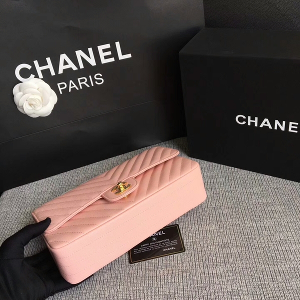 Chanel Flap Shoulder Bags Pink Original Calfskin Leather CF1112 Gold Chanel Flap Shoulder Bags Pink Original Calfskin Leather CF1112 Gold
