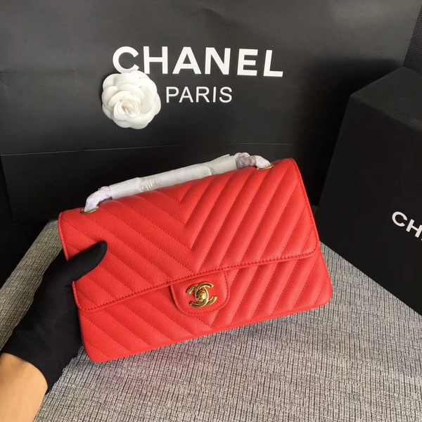Chanel Flap Shoulder Bags Red Original Calfskin Leather CF1112 Gold Chanel Flap Shoulder Bags Red Original Calfskin Leather CF1112 Gold
