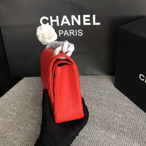 Chanel Flap Shoulder Bags Red Original Calfskin Leather CF1112 Gold Chanel Flap Shoulder Bags Red Original Calfskin Leather CF1112 Gold