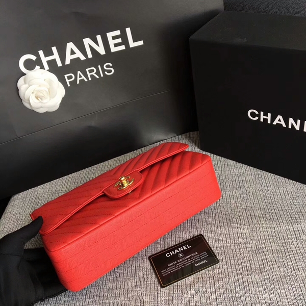 Chanel Flap Shoulder Bags Red Original Calfskin Leather CF1112 Gold Chanel Flap Shoulder Bags Red Original Calfskin Leather CF1112 Gold