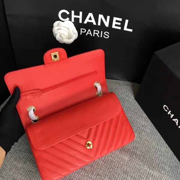 Chanel Flap Shoulder Bags Red Original Calfskin Leather CF1112 Gold Chanel Flap Shoulder Bags Red Original Calfskin Leather CF1112 Gold