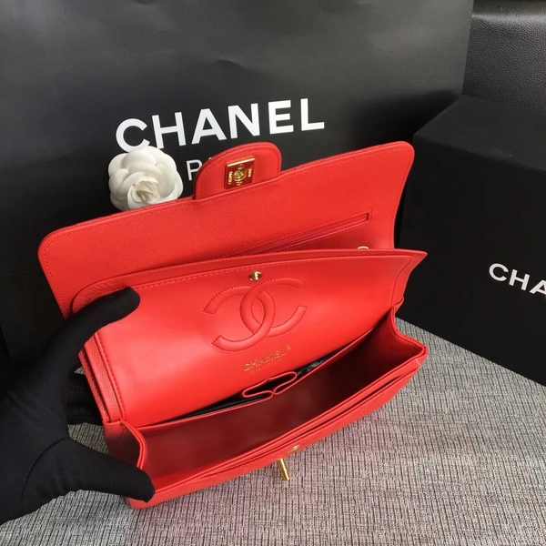 Chanel Flap Shoulder Bags Red Original Calfskin Leather CF1112 Gold Chanel Flap Shoulder Bags Red Original Calfskin Leather CF1112 Gold