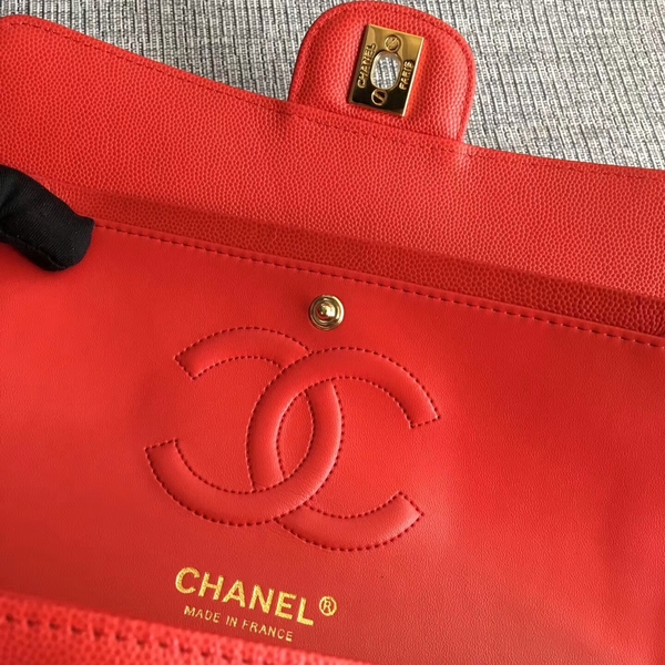 Chanel Flap Shoulder Bags Red Original Calfskin Leather CF1112 Gold Chanel Flap Shoulder Bags Red Original Calfskin Leather CF1112 Gold