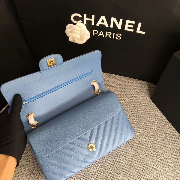 Chanel Flap Shoulder Bags Skyblue Original Calfskin Leather CF1112 Gold Chanel Flap Shoulder Bags Skyblue Original Calfskin Leather CF1112 Gold
