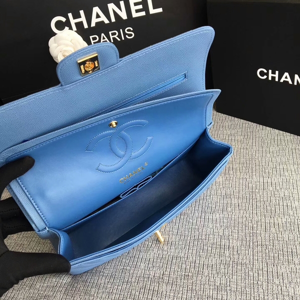 Chanel Flap Shoulder Bags Skyblue Original Calfskin Leather CF1112 Gold Chanel Flap Shoulder Bags Skyblue Original Calfskin Leather CF1112 Gold