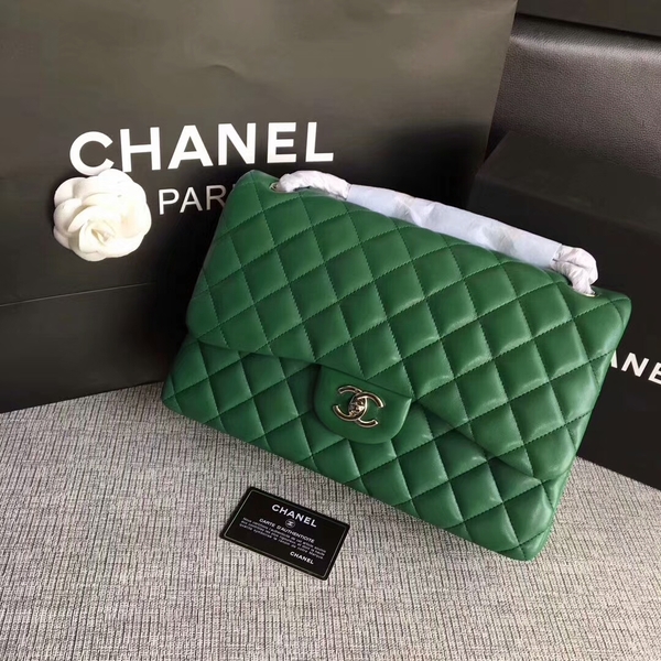 Chanel Flap Shoulder Bags Green Original Lambskin Leather CF1113 Silver Chanel Flap Shoulder Bags Green Original Lambskin Leather CF1113 Silver