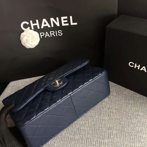 Chanel Flap Shoulder Bags Dark Blue Original Lambskin Leather CF1113 Silver Chanel Flap Shoulder Bags Dark Blue Original Lambskin Leather CF1113 Silver
