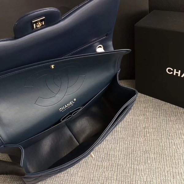 Chanel Flap Shoulder Bags Dark Blue Original Lambskin Leather CF1113 Silver Chanel Flap Shoulder Bags Dark Blue Original Lambskin Leather CF1113 Silver