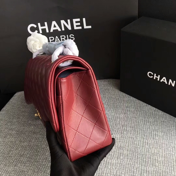 Chanel Flap Shoulder Bags Dark Red Original Lambskin Leather CF1113 Glod Chanel Flap Shoulder Bags Dark Red Original Lambskin Leather CF1113 Glod