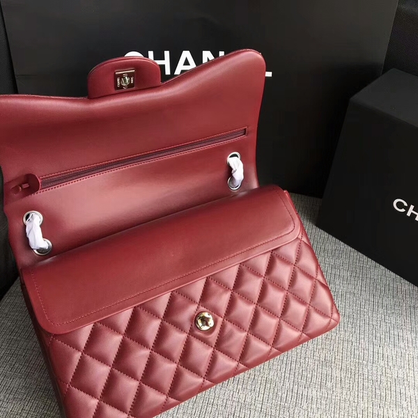 Chanel Flap Shoulder Bags Dark Red Original Lambskin Leather CF1113 Silver Chanel Flap Shoulder Bags Dark Red Original Lambskin Leather CF1113 Silver