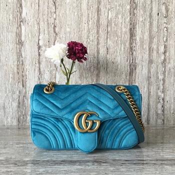 Gucci GG Marmont Chevron Velvet Shoulder Bag 443497 Blue Gucci GG Marmont Chevron Velvet Shoulder Bag 443497 Blue