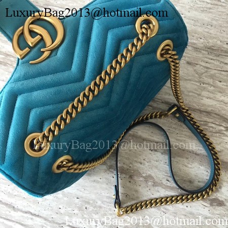 Gucci GG Marmont Chevron Velvet Shoulder Bag 443497 Blue Gucci GG Marmont Chevron Velvet Shoulder Bag 443497 Blue