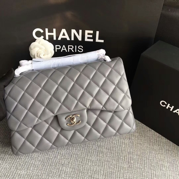Chanel Flap Shoulder Bags Grey Original Lambskin Leather CF1113 Silver Chanel Flap Shoulder Bags Grey Original Lambskin Leather CF1113 Silver