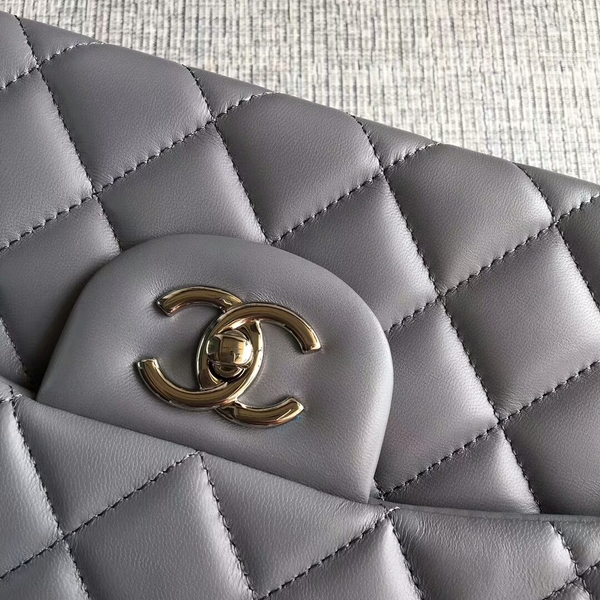 Chanel Flap Shoulder Bags Grey Original Lambskin Leather CF1113 Silver Chanel Flap Shoulder Bags Grey Original Lambskin Leather CF1113 Silver