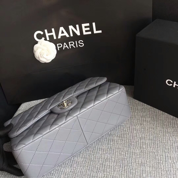 Chanel Flap Shoulder Bags Grey Original Lambskin Leather CF1113 Silver Chanel Flap Shoulder Bags Grey Original Lambskin Leather CF1113 Silver
