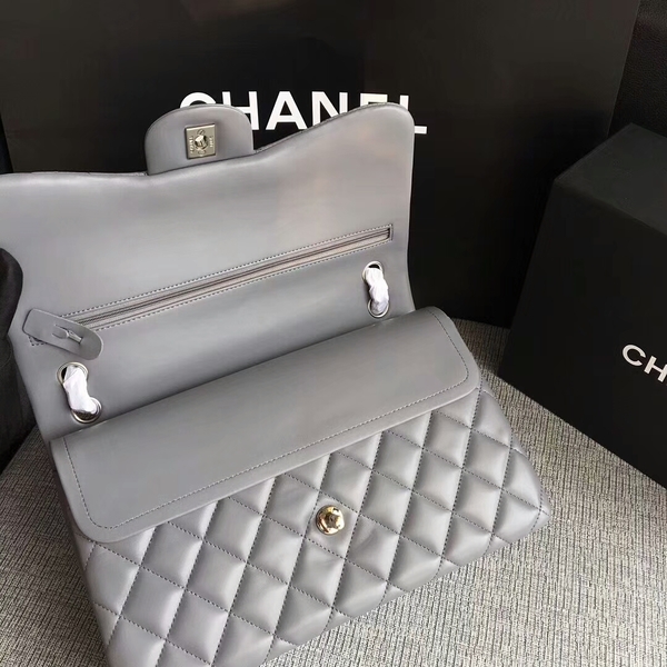 Chanel Flap Shoulder Bags Grey Original Lambskin Leather CF1113 Silver Chanel Flap Shoulder Bags Grey Original Lambskin Leather CF1113 Silver