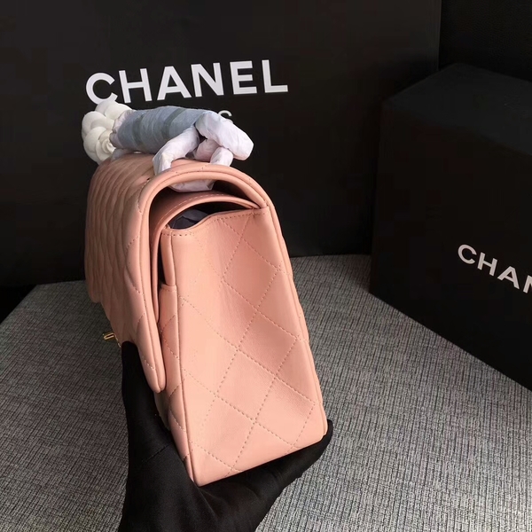 Chanel Flap Shoulder Bags Light Pink Original Lambskin Leather CF1113 Glod Chanel Flap Shoulder Bags Light Pink Original Lambskin Leather CF1113 Glod
