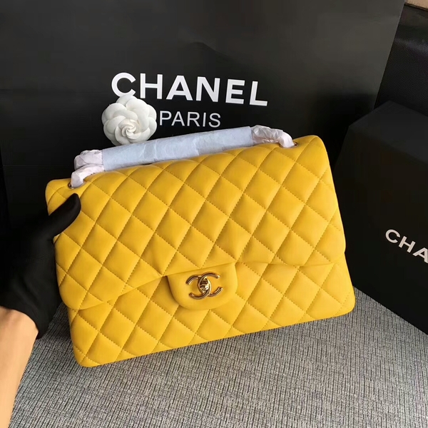 Chanel Flap Shoulder Bags Yellow Original Lambskin Leather CF1113 Glod Chanel Flap Shoulder Bags Yellow Original Lambskin Leather CF1113 Glod