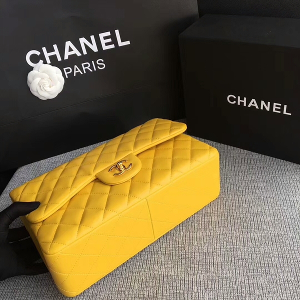 Chanel Flap Shoulder Bags Yellow Original Lambskin Leather CF1113 Glod Chanel Flap Shoulder Bags Yellow Original Lambskin Leather CF1113 Glod