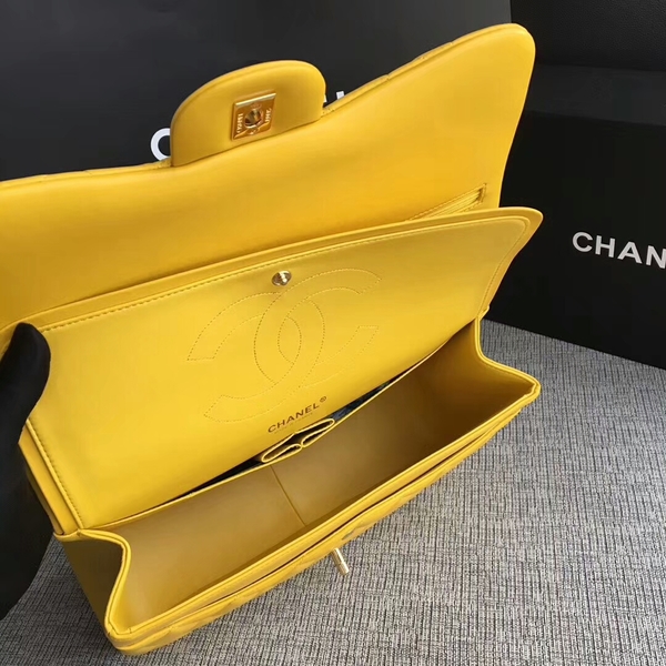 Chanel Flap Shoulder Bags Yellow Original Lambskin Leather CF1113 Glod Chanel Flap Shoulder Bags Yellow Original Lambskin Leather CF1113 Glod