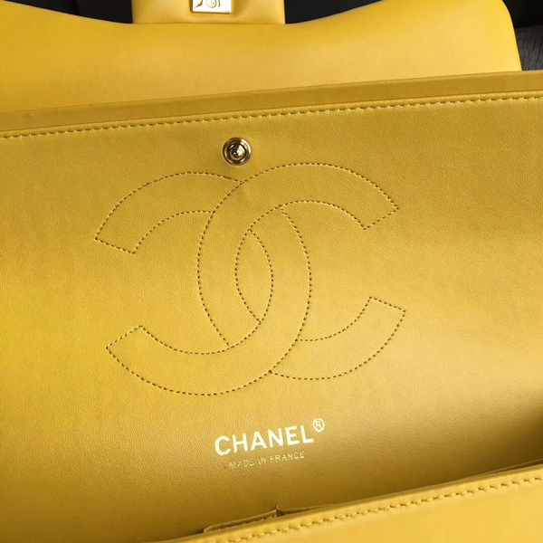 Chanel Flap Shoulder Bags Yellow Original Lambskin Leather CF1113 Glod Chanel Flap Shoulder Bags Yellow Original Lambskin Leather CF1113 Glod