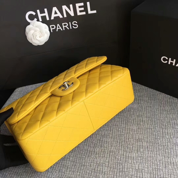 Chanel Flap Shoulder Bags Yellow Original Lambskin Leather CF1113 Silver Chanel Flap Shoulder Bags Yellow Original Lambskin Leather CF1113 Silver