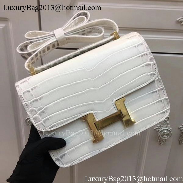 Hermes Constance Bag Croco Leather H9978C White Hermes Constance Bag Croco Leather H9978C White