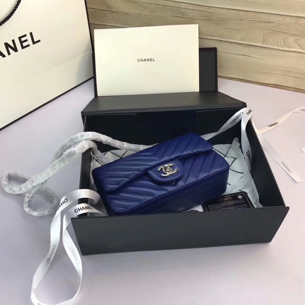 Chanel Classic Flap Bags Blue Original Sheepskin Leather 1116 Silver Chanel Classic Flap Bags Blue Original Sheepskin Leather 1116 Silver