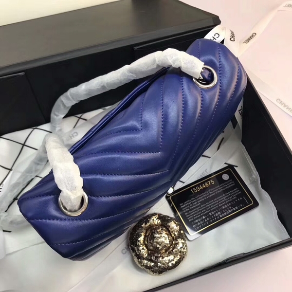 Chanel Classic Flap Bags Blue Original Sheepskin Leather 1116 Silver Chanel Classic Flap Bags Blue Original Sheepskin Leather 1116 Silver