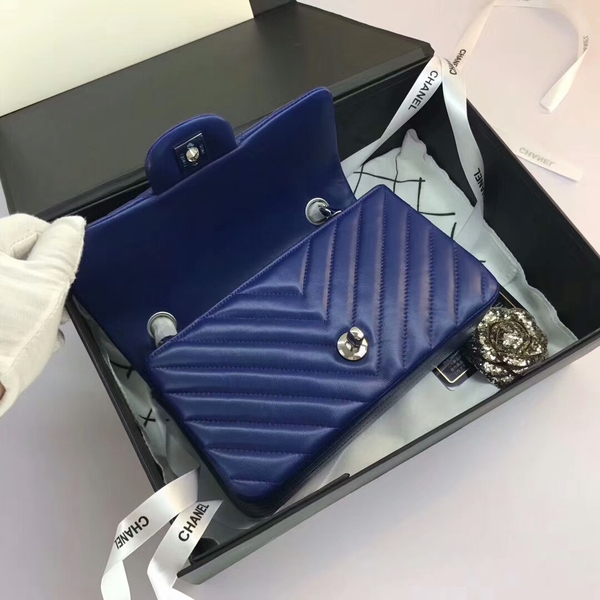 Chanel Classic Flap Bags Blue Original Sheepskin Leather 1116 Silver Chanel Classic Flap Bags Blue Original Sheepskin Leather 1116 Silver