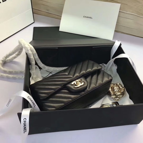 Chanel Classic Flap Bags Black Original Sheepskin Leather 1116 Gold Chanel Classic Flap Bags Black Original Sheepskin Leather 1116 Gold