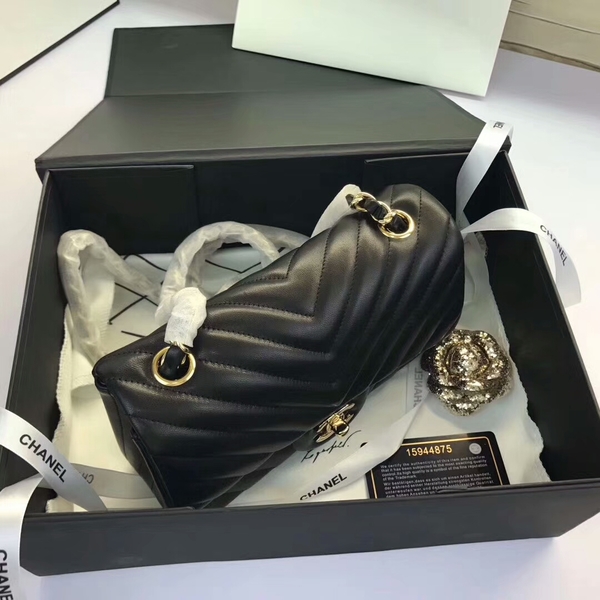 Chanel Classic Flap Bags Black Original Sheepskin Leather 1116 Gold Chanel Classic Flap Bags Black Original Sheepskin Leather 1116 Gold