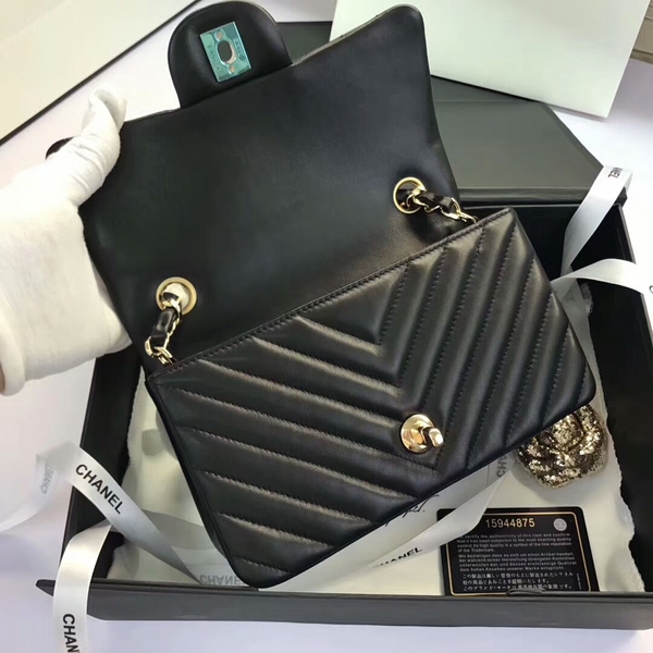 Chanel Classic Flap Bags Black Original Sheepskin Leather 1116 Gold Chanel Classic Flap Bags Black Original Sheepskin Leather 1116 Gold