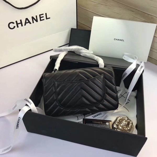 Chanel Classic Flap Bags Black Original Sheepskin Leather 1116 Silver Chanel Classic Flap Bags Black Original Sheepskin Leather 1116 Silver