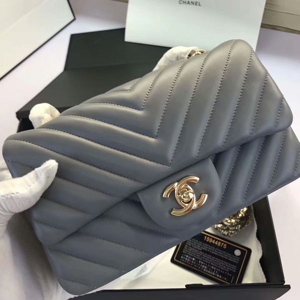 Chanel Classic Flap Bags Grey Original Sheepskin Leather 1116 Gold Chanel Classic Flap Bags Grey Original Sheepskin Leather 1116 Gold