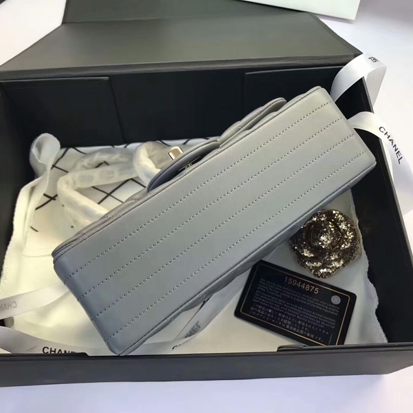 Chanel Classic Flap Bags Grey Original Sheepskin Leather 1116 Gold Chanel Classic Flap Bags Grey Original Sheepskin Leather 1116 Gold