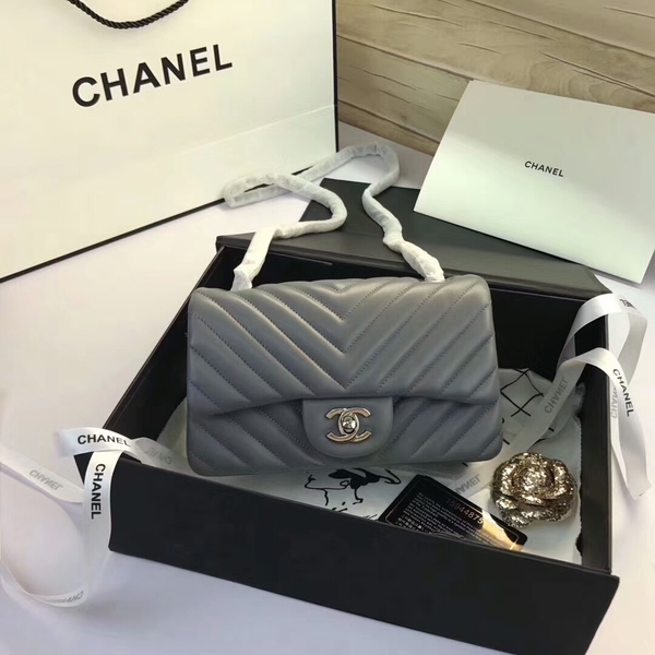 Chanel Classic Flap Bags Grey Original Sheepskin Leather 1116 Silver Chanel Classic Flap Bags Grey Original Sheepskin Leather 1116 Silver