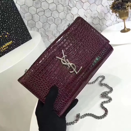 Saint Laurent mini Croco Leather Cross-body Shoulder Bag Y2811 Wine Saint Laurent mini Croco Leather Cross-body Shoulder Bag Y2811 Wine