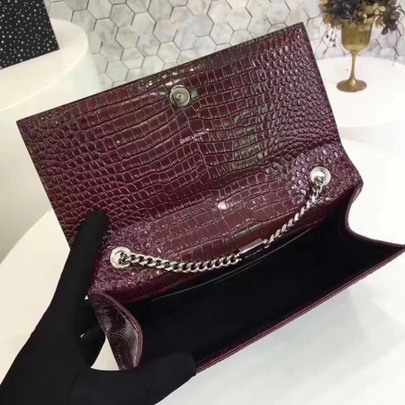 Saint Laurent mini Croco Leather Cross-body Shoulder Bag Y2811 Wine Saint Laurent mini Croco Leather Cross-body Shoulder Bag Y2811 Wine