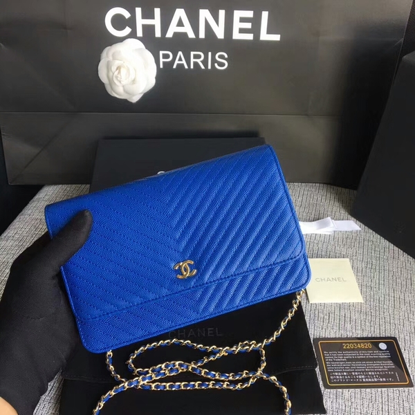 Chanel WOC Flap Shoulder Bag Blue Calfskin Leather A33814 Gold Chanel WOC Flap Shoulder Bag Blue Calfskin Leather A33814 Gold