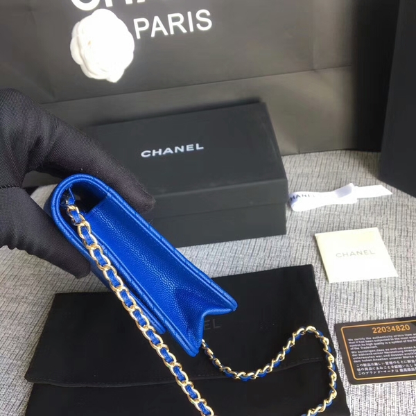 Chanel WOC Flap Shoulder Bag Blue Calfskin Leather A33814 Gold Chanel WOC Flap Shoulder Bag Blue Calfskin Leather A33814 Gold