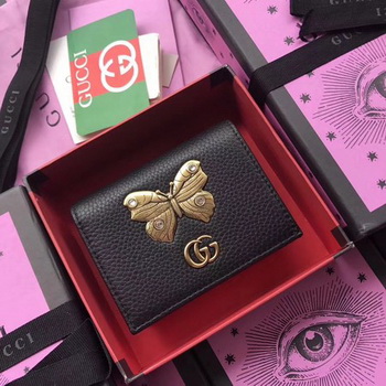 Gucci Leather Card Case with Butterfly 499361 Black