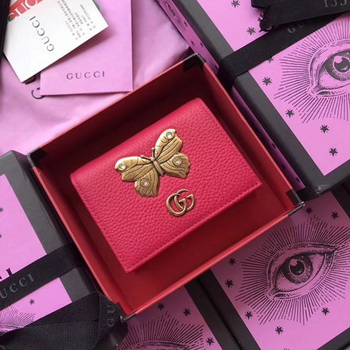 Gucci Leather Card Case with Butterfly 499361 Rose