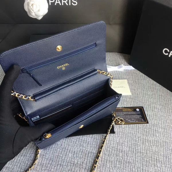 Chanel WOC Flap Shoulder Bag Dark Blue Calfskin Leather A33814 Gold Chanel WOC Flap Shoulder Bag Dark Blue Calfskin Leather A33814 Gold