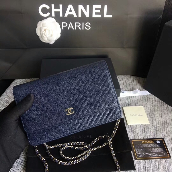 Chanel WOC Flap Shoulder Bag Dark Blue Calfskin Leather A33814 Silver Chanel WOC Flap Shoulder Bag Dark Blue Calfskin Leather A33814 Silver