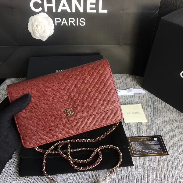 Chanel WOC Flap Shoulder Bag Dark Red Calfskin Leather A33814 Silver Chanel WOC Flap Shoulder Bag Dark Red Calfskin Leather A33814 Silver