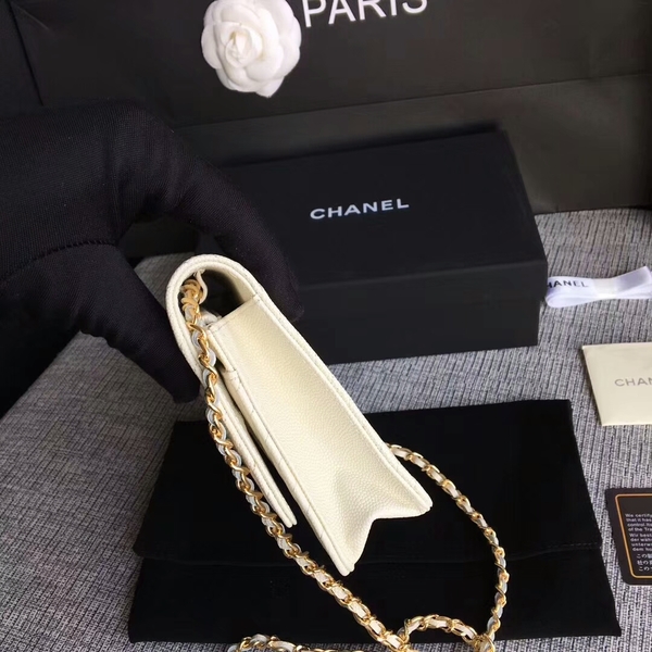 Chanel WOC Flap Shoulder Bag Offwhite Calfskin Leather A33814 Gold Chanel WOC Flap Shoulder Bag Offwhite Calfskin Leather A33814 Gold